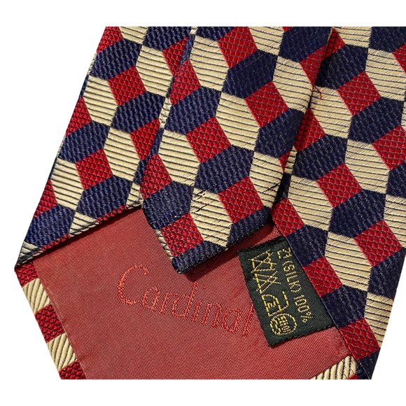 CARDINAL 100% Silk Vintage Neck Tie | 57" | Blue Red & Gold, Preppy, Geometric - Picture 6 of 6